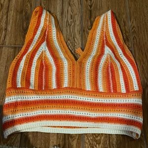 Stripped Pattern Backless Halter Knit Top